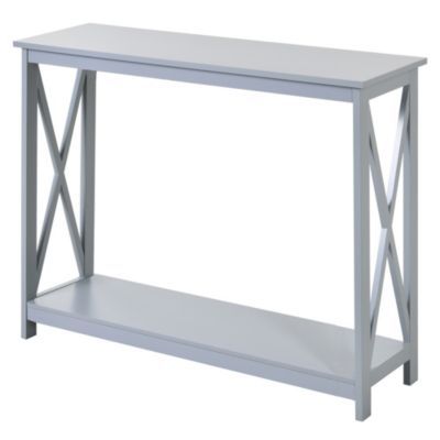 HOMCOM 2-Tier Console Table, Sofa Side Table with Storage Shelf, X Design for Entryway, Living Room, and Hallway, Grey