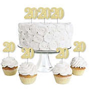 Big Dot of Happiness Gold Glitter 20 - No-Mess Real Gold Glitter Dessert Cupcake Toppers - 20th Birthday Party Clear Treat Picks - Set of 24