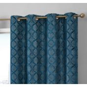 THD Sally Lattice Flocked 100% Full Blackout Room Darkening Thermal Energy Efficient Window Curtain Grommet Panels - 2 Panels