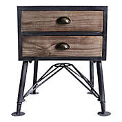 Armen Living Mathis Industrial 2-Drawer End Table in Industrial Grey and Pine Wood
