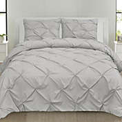 Sweet Home Collection   3 Piece Duvet Cover Pinch Pleat Pintuck Design with Zipper Closure and Shams, King, Silver