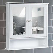 Zimtown 2 Door Bathroom Wall Mount Storage Cabinet Shelves with Mirror in White