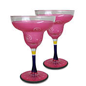 Crafted Creations Set of 2 Pink and Yellow Hand Painted Margarita Drinking Glasses 12 oz.