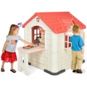 Gymax Kid's Playhouse Games Cottage w/ 7 PCS Toy Set & Waterproof Cover