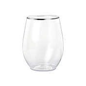Smarty Had A Party 16 oz. Clear with Silver Elegant Stemless Plastic Wine Glasses (64 Glasses)