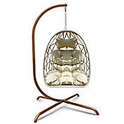 Swing Egg Chair with Wicker Rattan Patio Basket Hanging Chair with C Type bracket - Golden