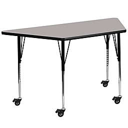 Flash Furniture Mobile 29.5''W x 57.25''L Trapezoid Grey HP Laminate Activity Table - Standard Height Adjustable Legs