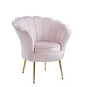 Saltoro Sherpi Lotus 34 Inch Barrel Accent Chair with Scalloped Back, Modern, Pink Velvet-