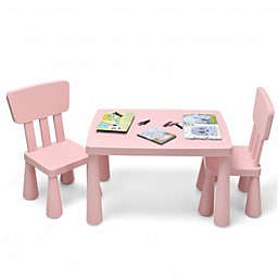 Costway 3 Pieces Toddler Multi Activity Play Dining Study Kids Table and Chair Set-Pink