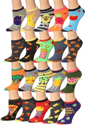 Tipi Toe Women&#39;s 20 Pairs Colorful Patterned Low Cut/No Show Socks