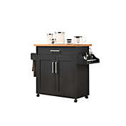 Contemporary Home Living 43.5" Black and Beige Solid Kitchen Island with Spice Rack