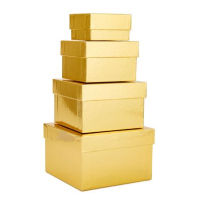 Stockroom Plus Square Paper Nesting Gift Boxes with Lids, 4 Assorted Sizes (Gold, 4 Pack)