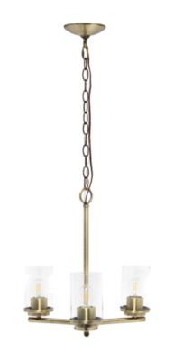 Elegant Designs 15" Traditional Vintage Modern Industrial 3-Light Metal And Clear Glass Kitchen Island Hanging Ceiling Pendant , Antique Brass