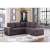 Contemporary Home Living 87.75" Brown Solid Sleeper Sectional Sofa with Storage Ottoman