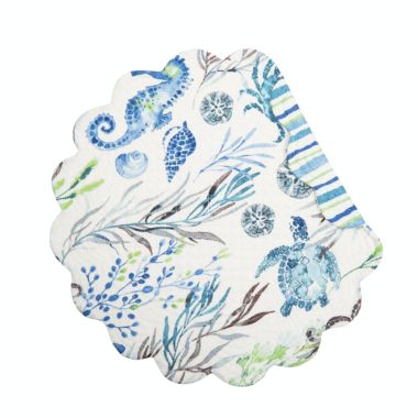 C&F Home Crescent Bay Round Quilted Reversible Nautical Beach Placemat. View a larger version of this product image.