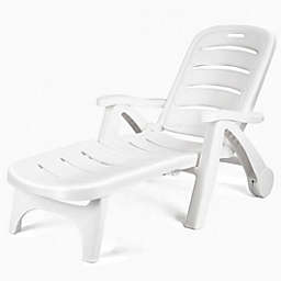 Costway 5 Position Adjustable Folding Lounger Chaise Chair on Wheels