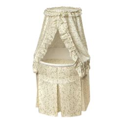 Badger Basket Co. Empress Round Baby Bassinet - Ecru and Leaf Print Bedding