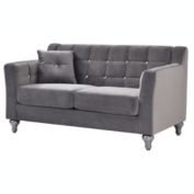 Passion Furniture Dublin 59 in. Gray Velvet Tuxedo Arm Love Seat Sofa with 1-Throw Pillow