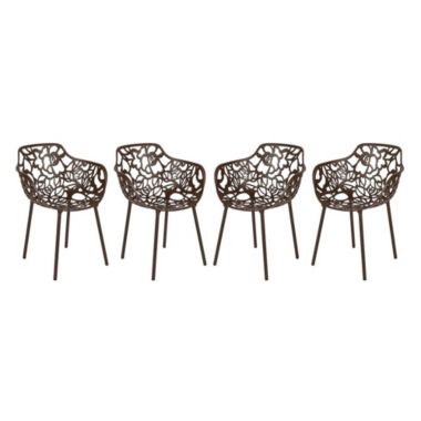 LeisureMod Modern Devon Aluminum Armchair, Set of 4 - Brown. View a larger version of this product image.