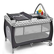 Slickblue 3 in 1 Portable Baby Playard with Zippered Door and Toy Bar-Gray