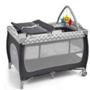Slickblue 3 in 1 Portable Baby Playard with Zippered Door and Toy Bar-Gray