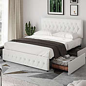 Homfa Full Size Leather Storage Platform Bed Frame White
