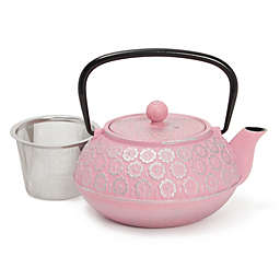 Juvale Pink Floral Cast Iron Teapot Kettle with Stainless Steel Infuser (34 oz)