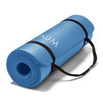 AUM Extra Thick 1/2" Exercise Yoga Mat w/Carry Strap - Non-slip, Moisture-Resistant Foam Cushion for Pilates - Support for Stretching & Physical Therapy - 72" x 24" x 1/2" (Sea Foam Blue)