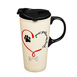 Evergreen Paw Prints Dog Ceramic Travel Coffee Mug, 17 ounces