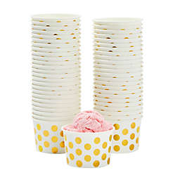 Blue Panda 8 oz Paper Ice Cream Cups, Disposable Sundae Bowls with Gold Polka Dots for Birthday Party Treats (50 Pack)