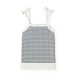 Hope & Henry Girls' Pointelle Sweater Tank with Bow Shoulders - Navy Mini Stripe, Size  3-6 Months