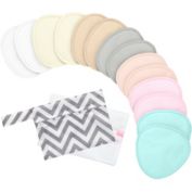 KeaBabies 14pk Organic Nursing Pads, Washable Breast Pads + Wash Bag, Nursing Bra Nipple Pads (Pastel Touch, Large 4.8&quot;)