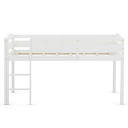 Slickblue Wooden Twin Low Loft Bunk Bed with Guard Rail and Ladder-White