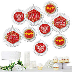 Big Dot of Happiness Chinese New Year - Hanging 2022 Year of the Tiger Tissue Decoration Kit - Paper Fans - Set of 9