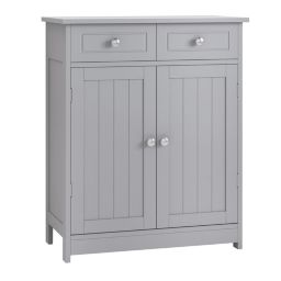 Kleankin Freestanding Bathroom Storage Cabinet Organizer Floor Tower with 2 Door, 2 Drawers, Adjustable Shelf, Grey