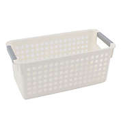 Unique Bargains Plastic Storage Shelf Basket/Pantry Bins-Household Organizers with Handles, Home Hollow Out Circle Design Storage Basket White, 1.2" x 5.3"(L*W)