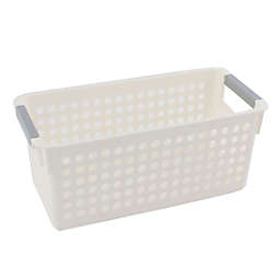 Unique Bargains Plastic Rectangle Hollow Out Circle Design Storage Basket White