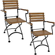 Sunnydaze Indoor/Outdoor Patio or Dining Essential European Chestnut Wooden Folding Bistro Arm Chair - Brown - 2pk