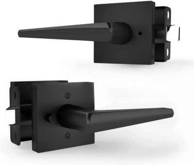 Mega Handles Privacy Black Lever Door Handle - Low Profile Square Shaped Door Lever with Push Button Lock for Interior and Exterior Doors - Reversible Door Handles for Left or Right-Handed Doors (Matte Black)