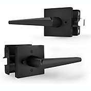Mega Handles Privacy Black Lever Door Handle - Low Profile Square Shaped Door Lever with Push Button Lock for Interior and Exterior Doors - Reversible Door Handles for Left or Right-Handed Doors (Matte Black)