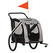 Aosom Dog Bike Trailer 2-in-1 Pet Stroller Cart Bicycle Wagon Cargo Carrier Attachment for Travel with 4 Wheels Reflectors Flag Grey