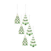 Melrose Set of 6 Green and White Glass Christmas Tree Ornaments 5.75"