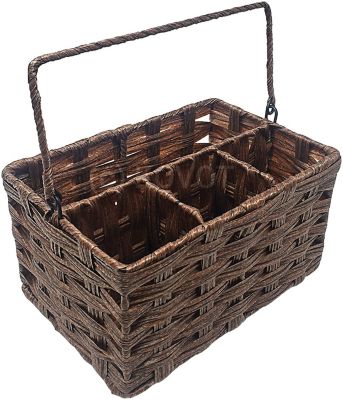 KOVOT Poly-Wicker Woven Cutlery Storage Organizer Caddy Tote Bin Basket for Kitchen Table, Cabinet, Pantry - Holds Forks, Knives, Spoons, Napkins, Serving Utensils - Indoor or Outdoor Use   Woven Polypropylene   Measures 9.5" x 6.5" x 5"