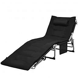 Costway 4-Fold Oversize Padded Folding Lounge Chair with Removable Soft Mattress-Black