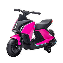 Aosom 6V Kids Motorcycle Dirt Bike Electric Battery-Powered Ride-On Toy Off-road Street Bike with Music, Headlights, Rechargeable Battery, Training Wheels, for Ages 2-4, Pink