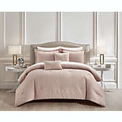 NY&C Home Trinity 5 Piece Cotton Blend Comforter Set Jacquard Interlaced Geometric Pattern Design Bedding - Decorative Pillows Shams Included, King, Blush