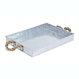 Cheungs Home Kitchen Dinning Decorative Indoor Gift Galvanized Metal Rectangular Tray with Rope Handle