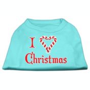 Mirage Pet Products I Heart Christmas Screen Print Shirt Aqua Small - 10" L