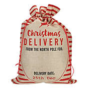 Northlight 27" Beige and Red Striped "Christmas Delivery" Tie Gift Bag
