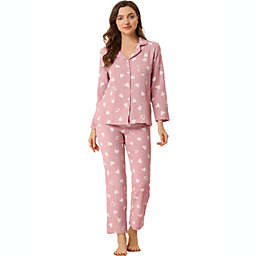 Allegra K Women's Heart Elegant Pajama Sets Night Button Front Pj Sets Pink XS